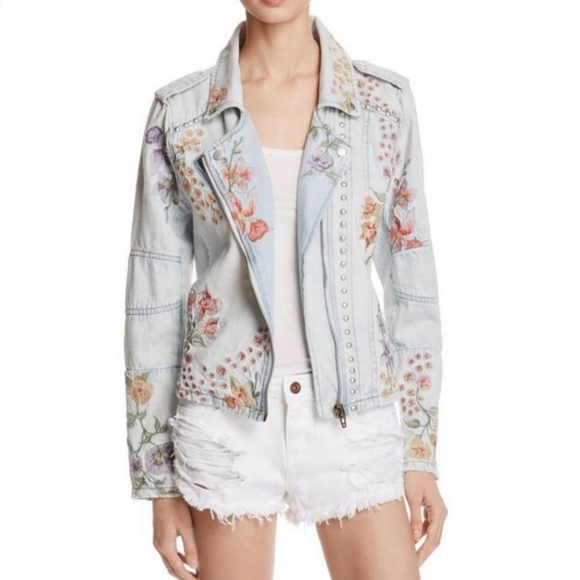 Blank NYC Jackets & Blazers - Blank NYC denim floral embroidered moto jacket with stud details